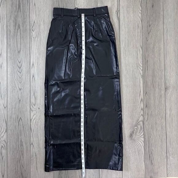 Zara Women Size XS Black Faux Leather Croc Embossed Slit Pencil Midi NEW Skirt - Picture 9 of 12